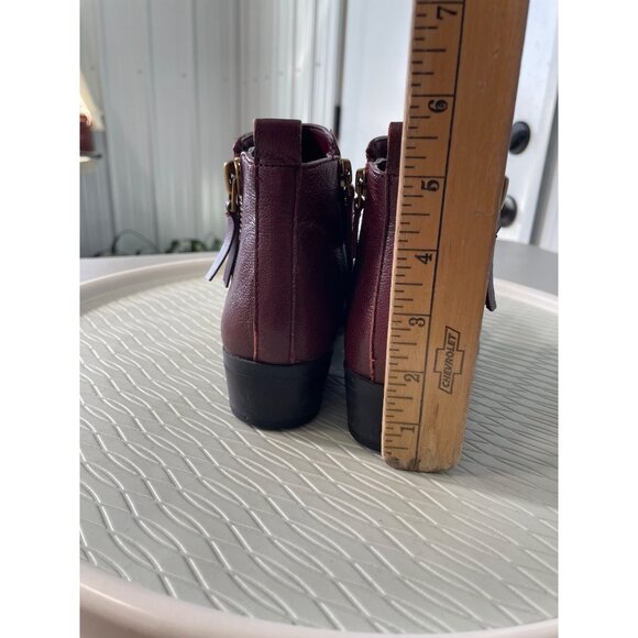 Franco Sarto Skylar Ankle Boot Size 6 Burgundy Leather Block Heel Western Boho - Picture 3 of 9